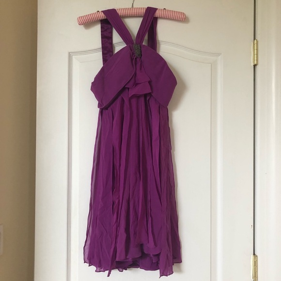 Marc Bouwer Glamit Orchid Halter Dress 100% Silk Chiffon Size 8 - Picture 1 of 3